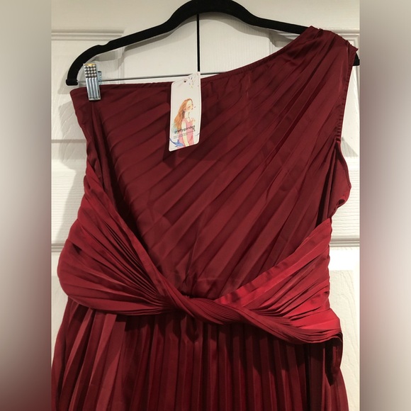 PRETTYGARDEN Satin Dress One Shoulder Sleeveless Ruched Twist Dress - Picture 3 of 11